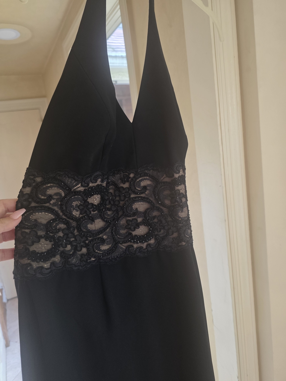 Carmen Marc Valvo Black Lace-Trim V-Neck Chemise